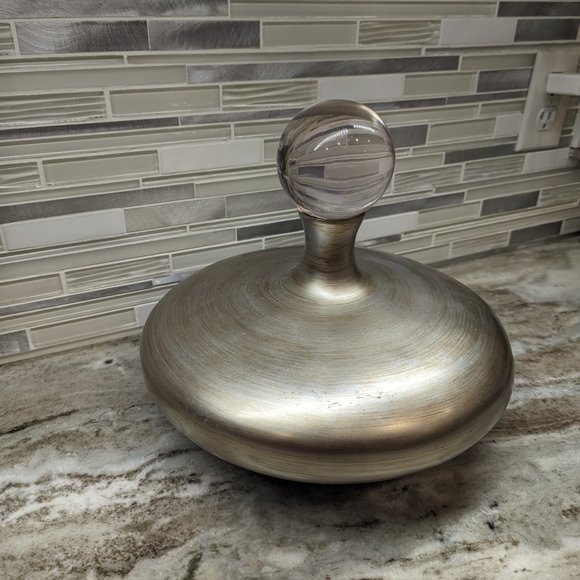 Carolyn Kinder Mid Century Brushed Aluminum vase with clear Ball 10"x 11" - Picture 12 of 14